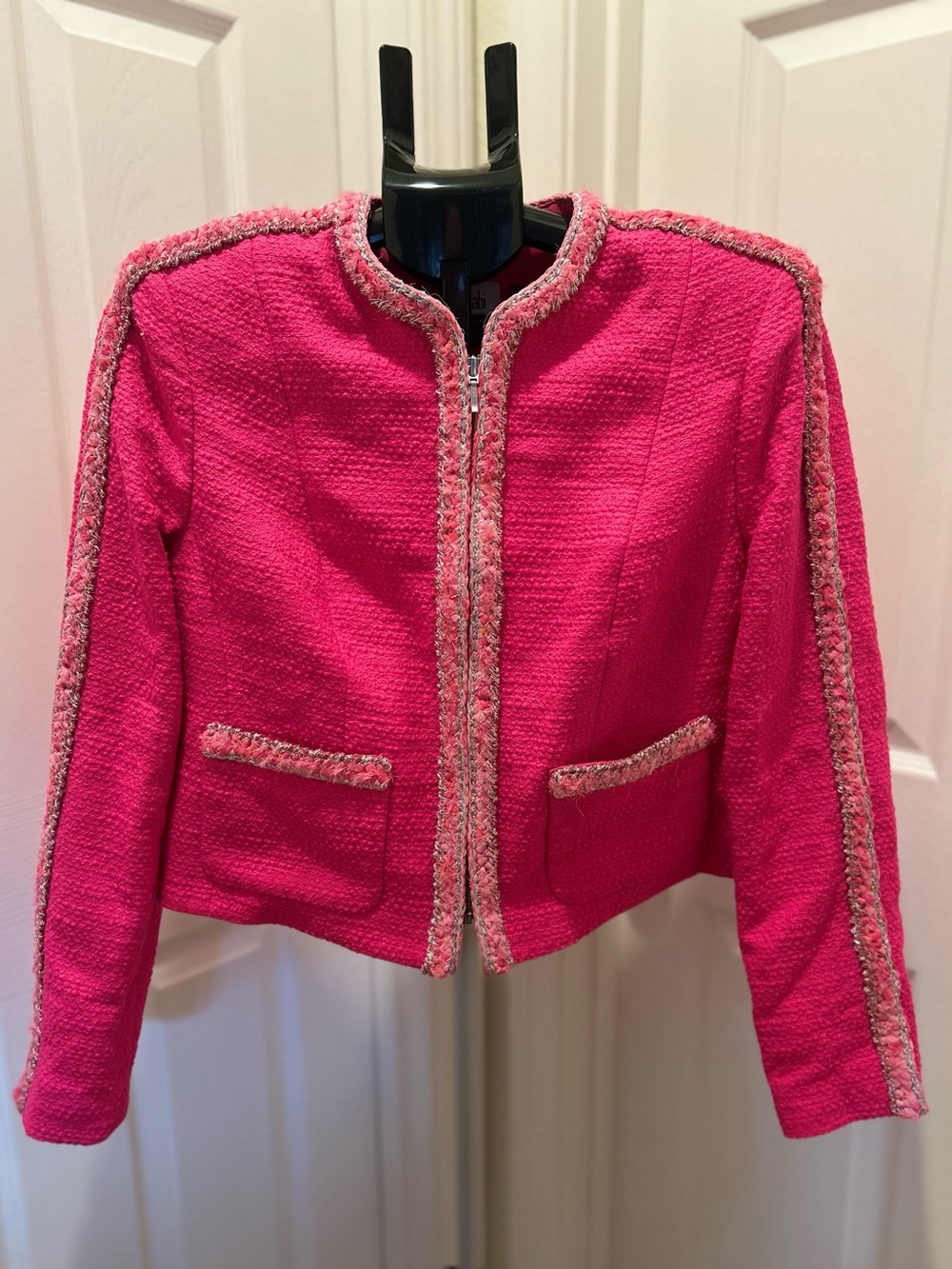 CAbi Hot Pink Tweed Cropped Blazer